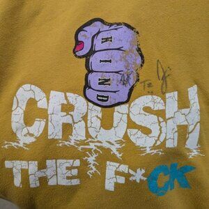 signed KIND CRUSH THE F***K Chaos & Kindness Yellow Hoodie M Recycled Percussion